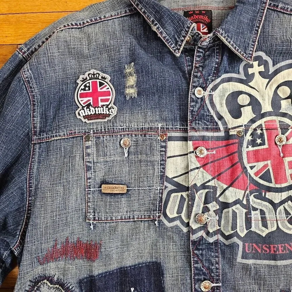 Akademiks Men Jean Jacket Unseen Forces Distressed XXL